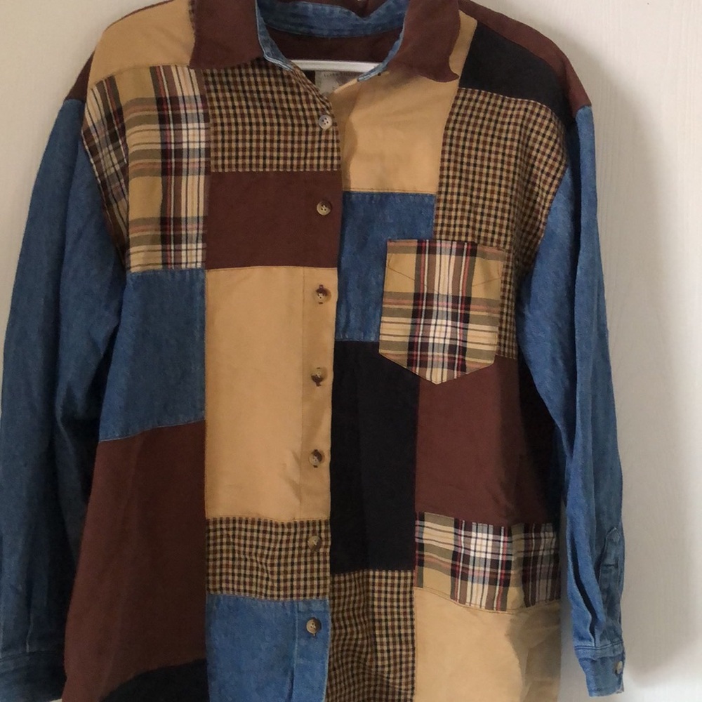 Vintage rare fall chambray Susan Bristol Y2k Patchwork Denim suede shacket